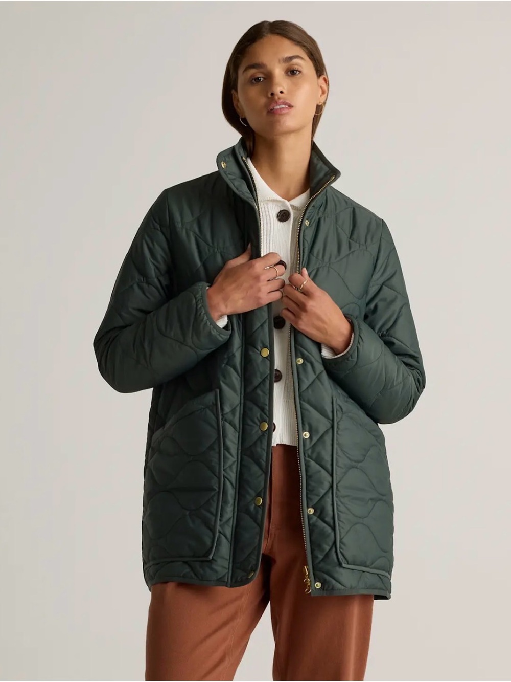 Quince Women’s Featherless Quilted Long Puffer Jacket - Verdant Pine (L)